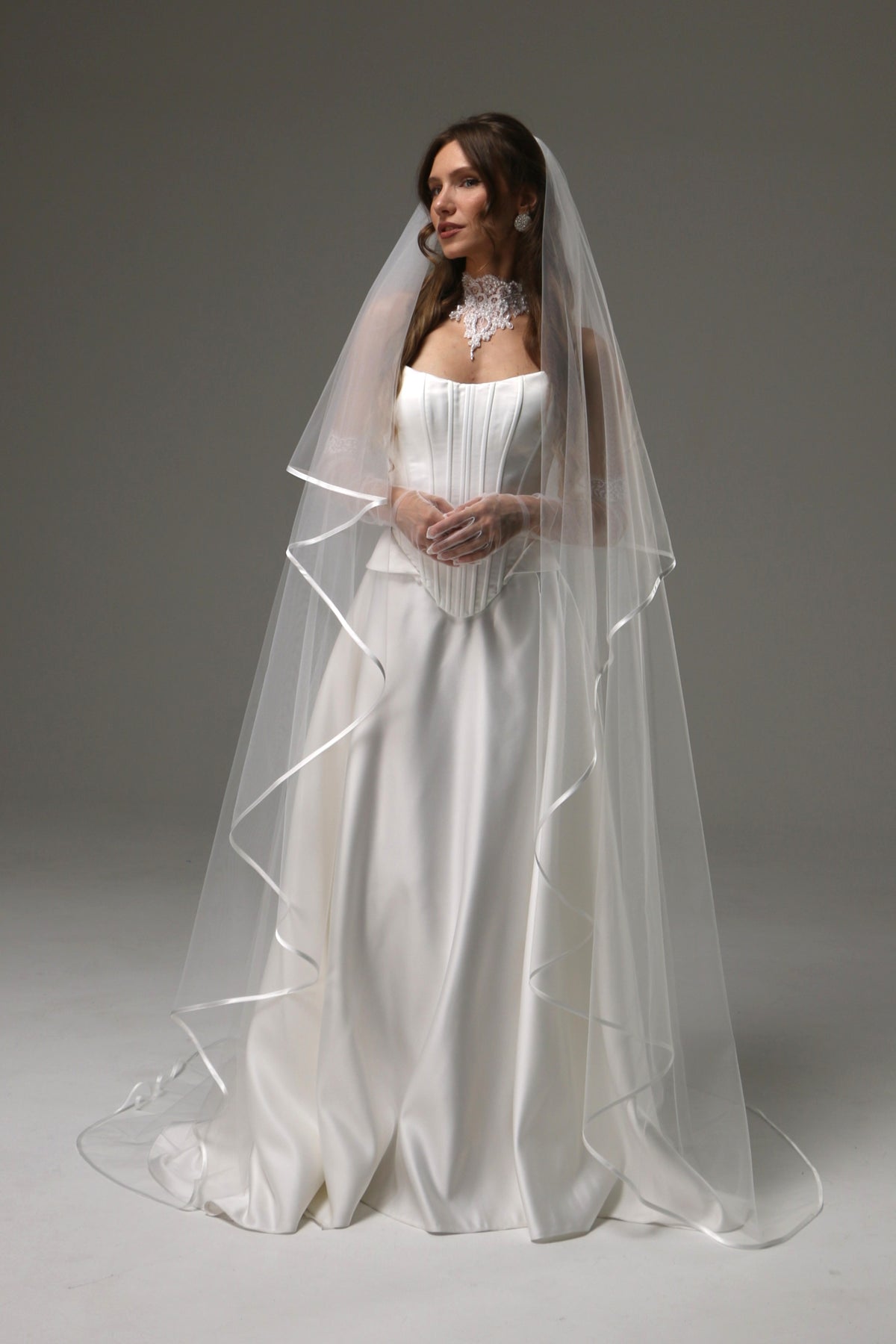 Two Tier Wedding Veil with Ribbon, Soft Tulle Veil, Elegant Wedding Veil, Romantic Bridal Veil