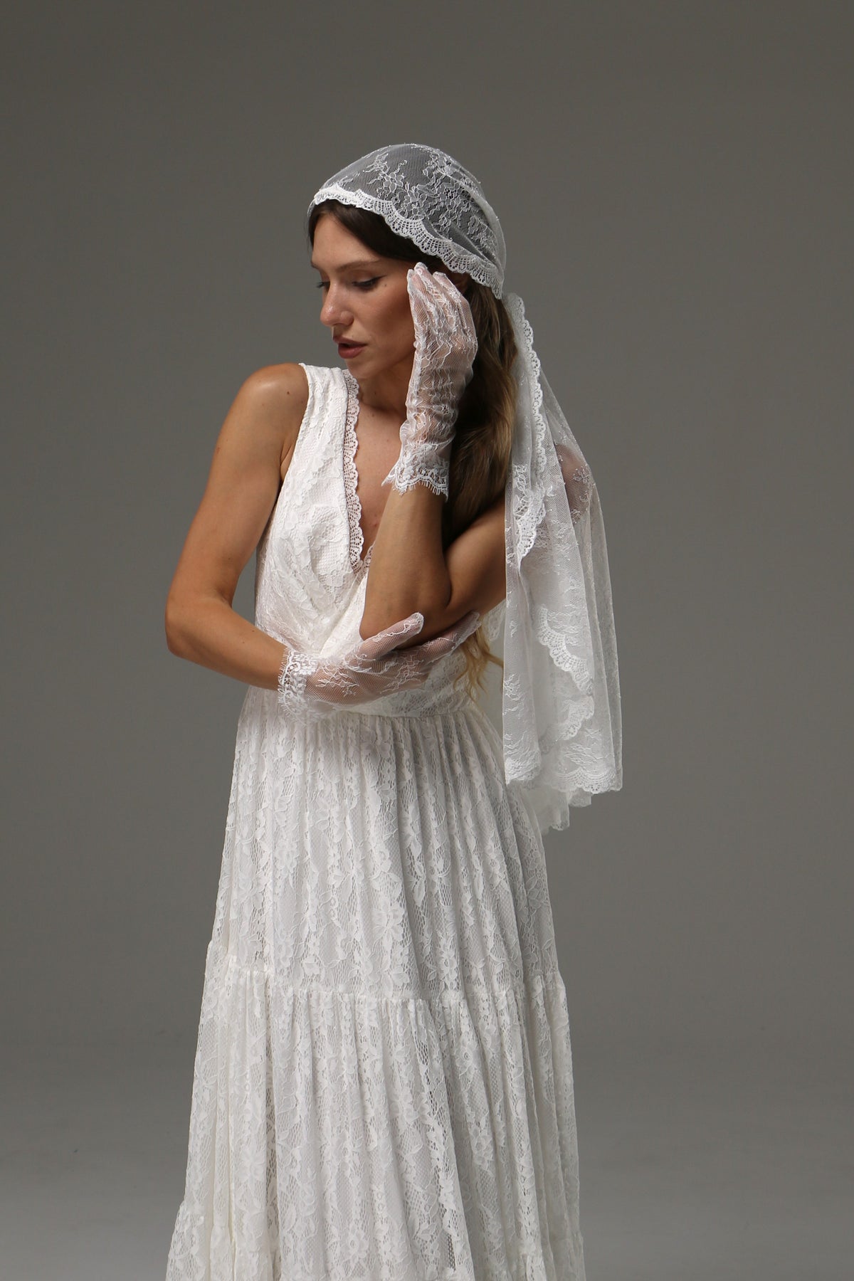 Lace Juliet Bandana Veil, Bridal Lace Headpiece, Romantic Wedding Bandana, Vintage Inspired Bridal Veil, Lace Wedding Headpiece