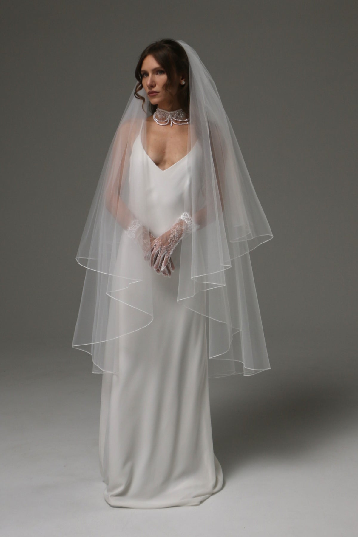 Two Tier Ribbon Edge Wedding Veil, Layered Bridal Veil, Soft Tulle Veil, Modern Wedding Veil, Elegant Bridal Veil, Romantic Veil