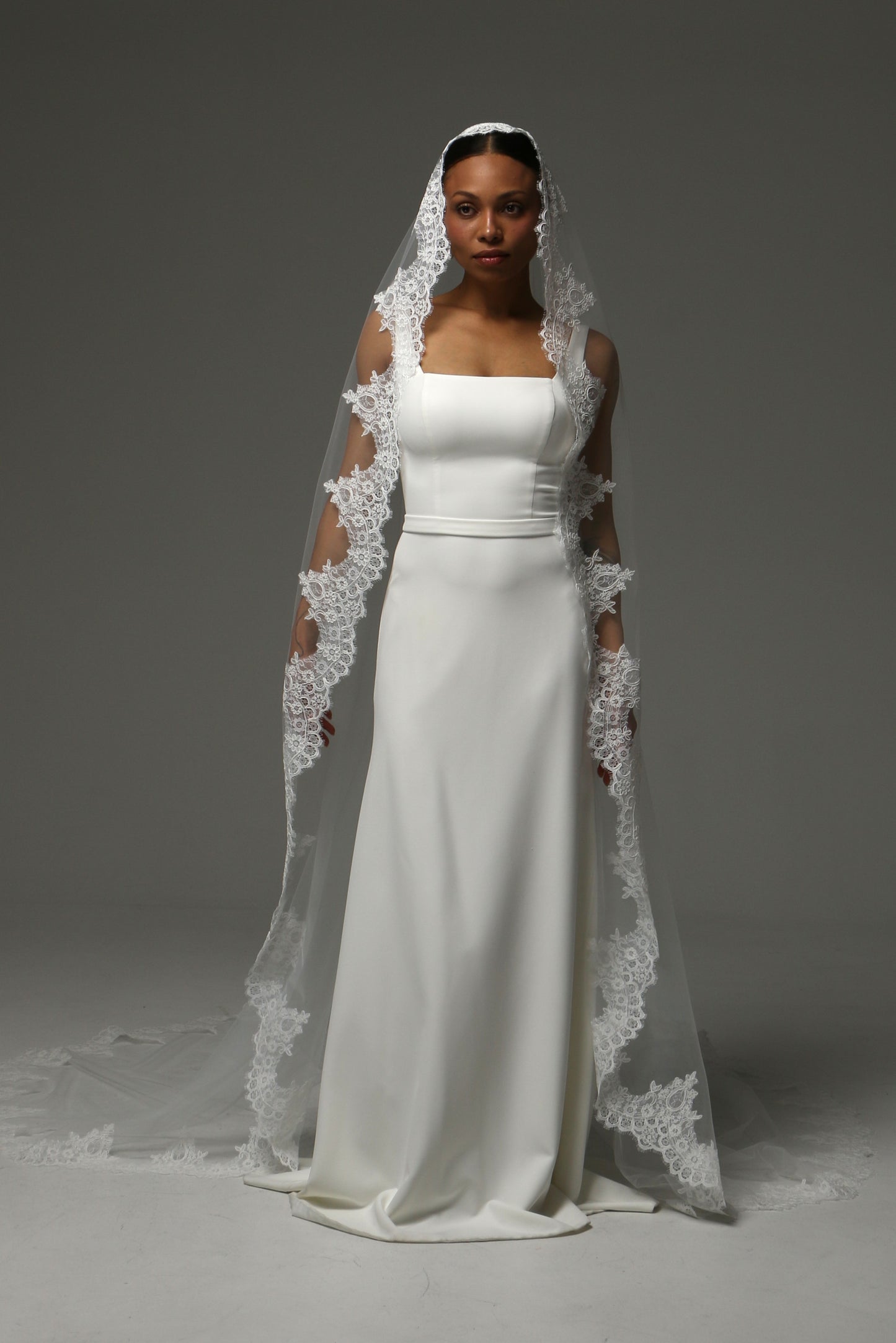 Cathedral Mantilla Veil with Lace Edge Spanish Bridal Veil