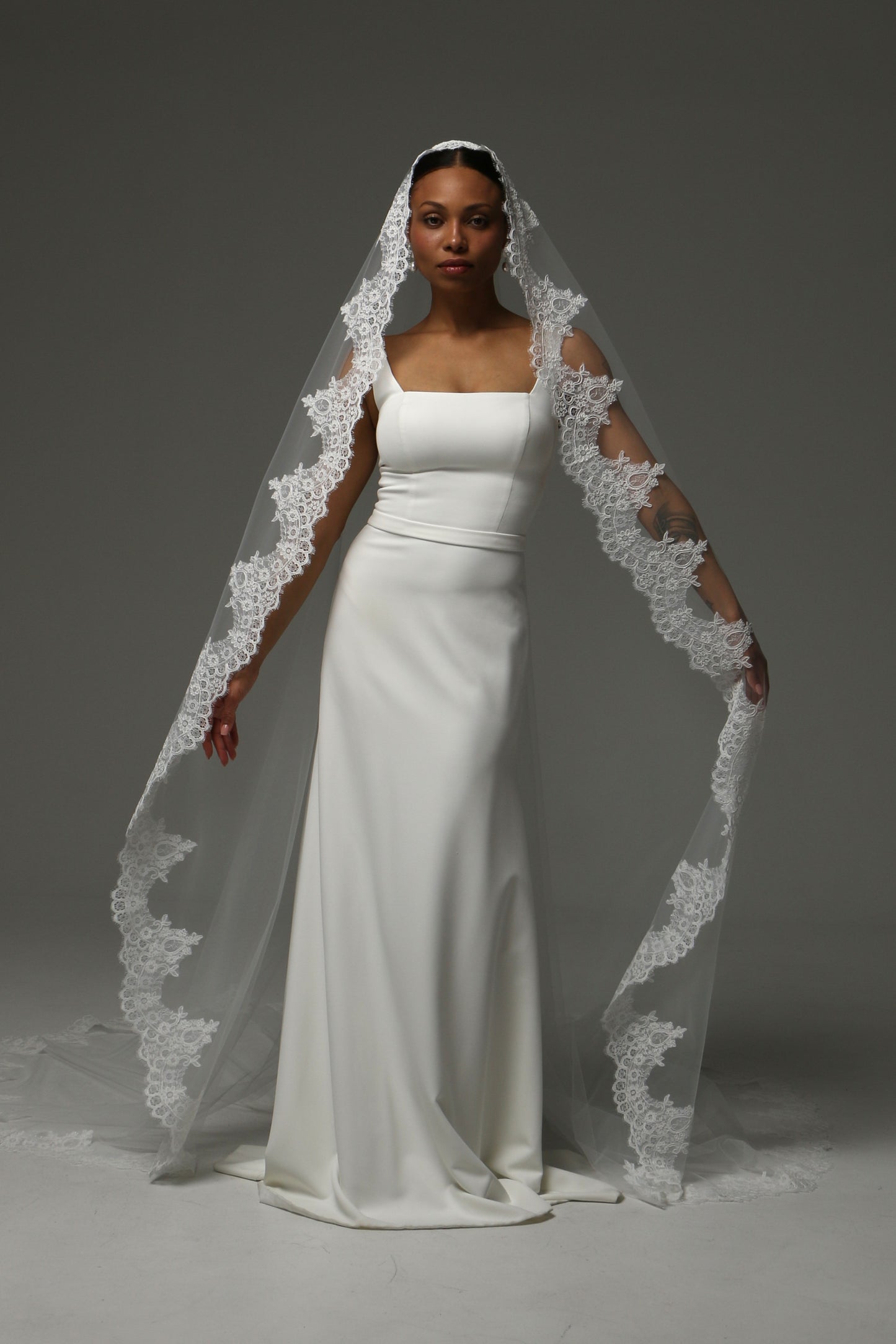 Cathedral Mantilla Veil with Lace Edge Spanish Bridal Veil