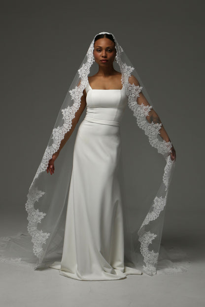 Cathedral Mantilla Veil with Lace Edge Spanish Bridal Veil