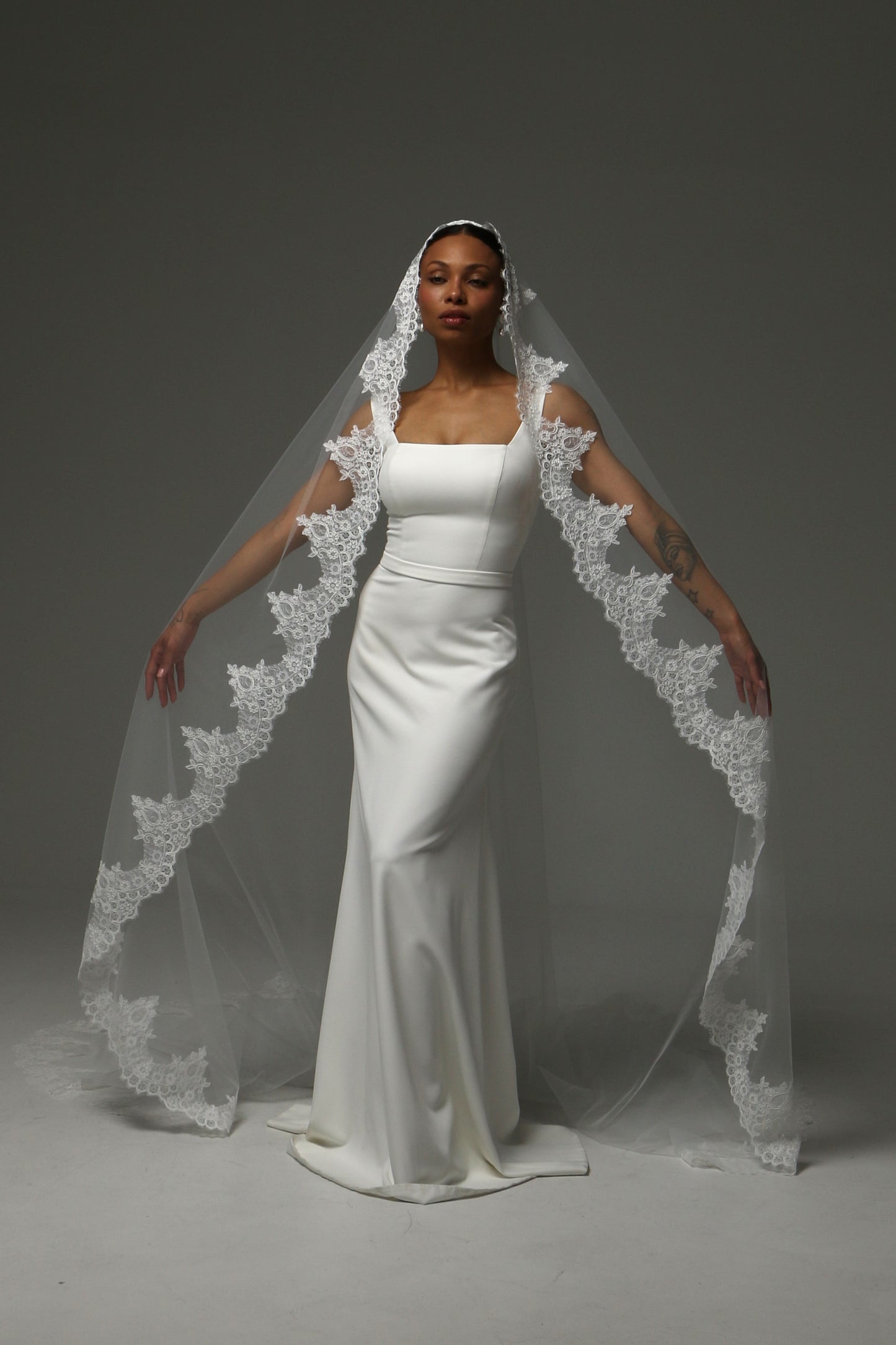 Cathedral Mantilla Veil with Lace Edge Spanish Bridal Veil