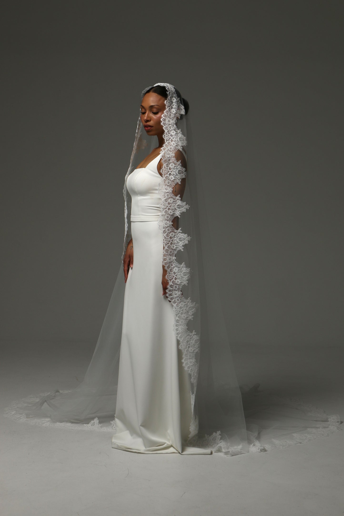 Cathedral Mantilla Veil with Lace Edge Spanish Bridal Veil
