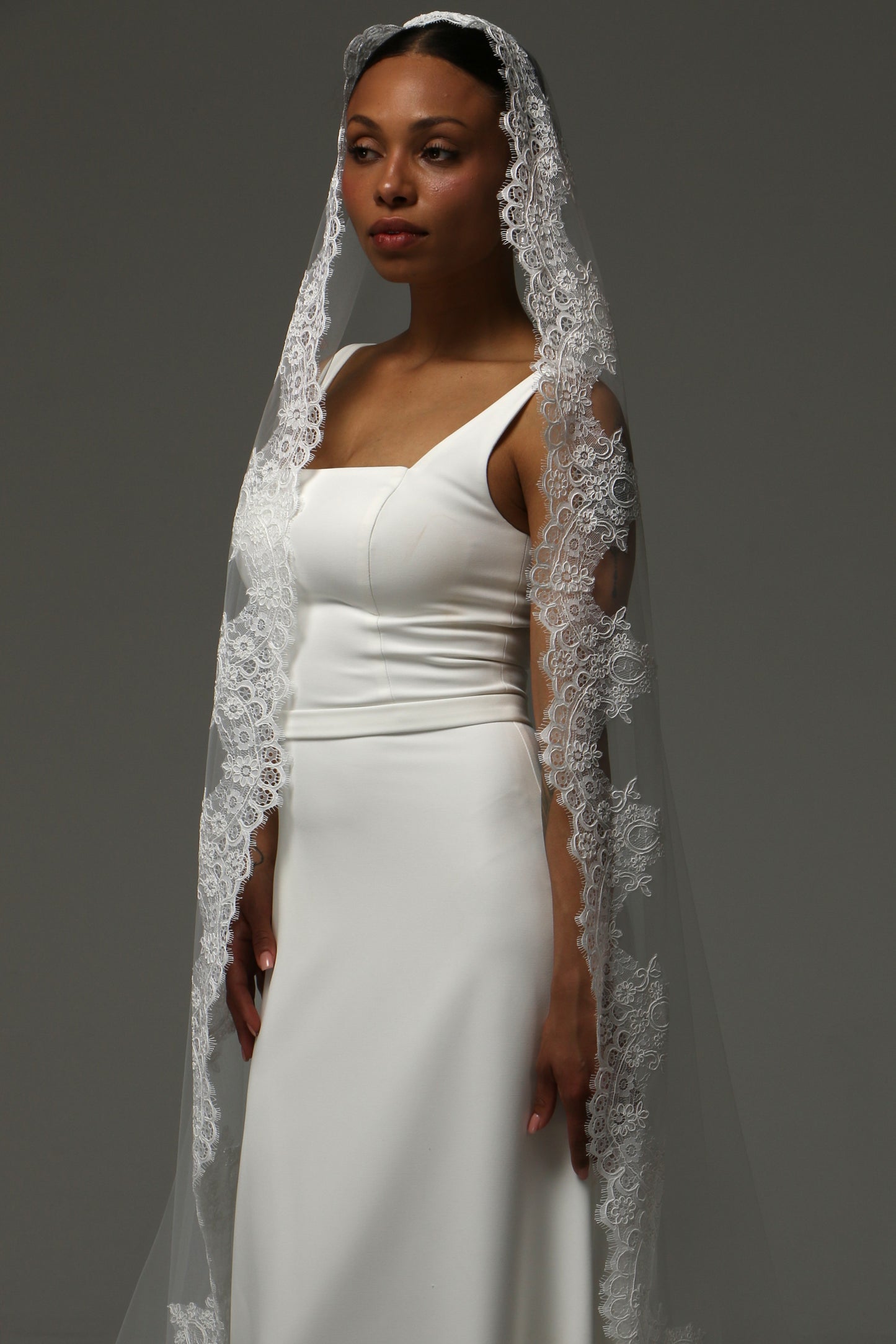 Cathedral Mantilla Veil with Lace Edge Spanish Bridal Veil