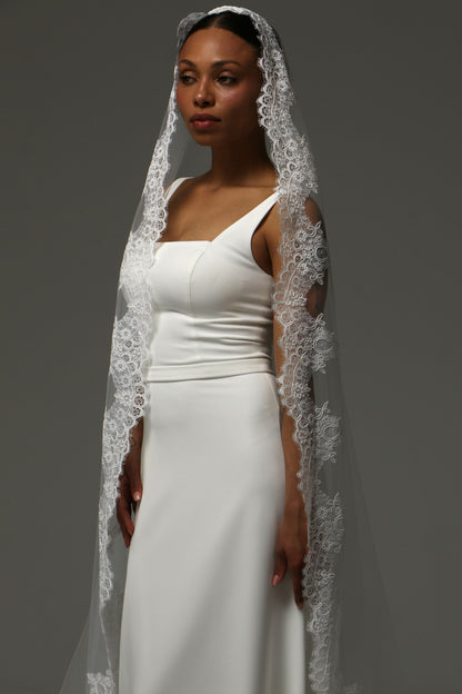Cathedral Mantilla Veil with Lace Edge Spanish Bridal Veil