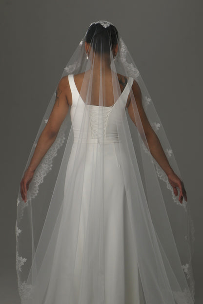 Cathedral Mantilla Veil with Lace Edge Spanish Bridal Veil