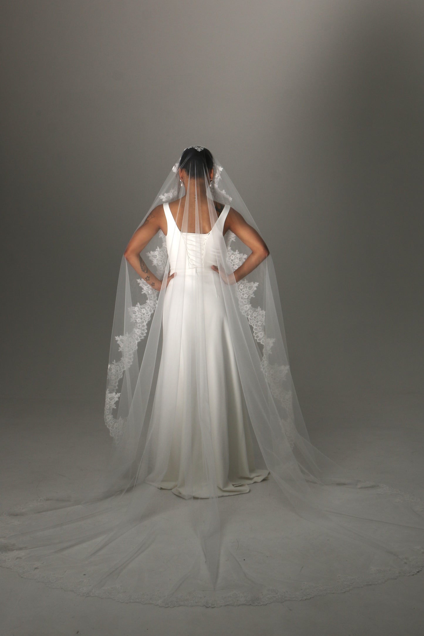 Cathedral Mantilla Veil with Lace Edge Spanish Bridal Veil