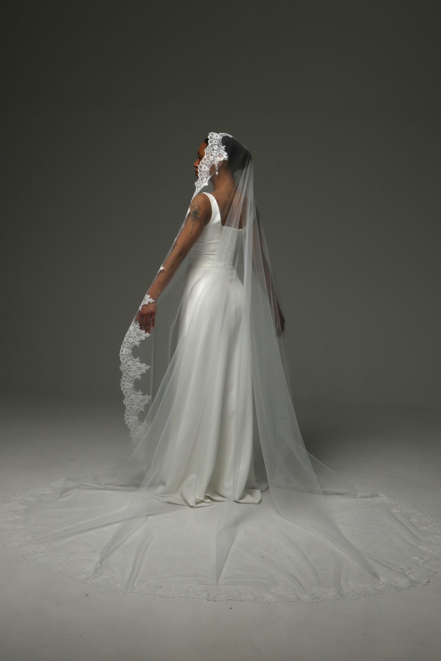 Cathedral Mantilla Veil with Lace Edge Spanish Bridal Veil