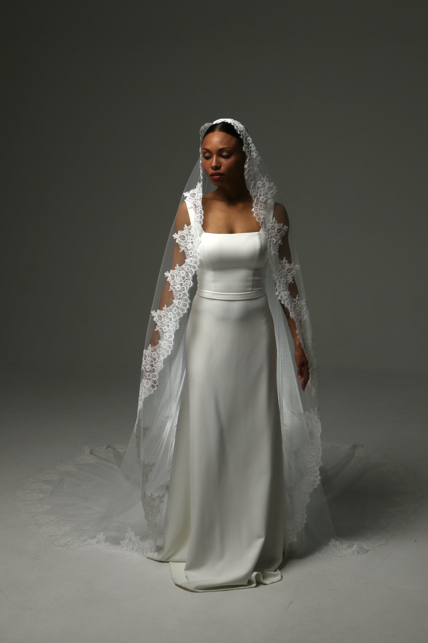 Cathedral Mantilla Veil with Lace Edge Spanish Bridal Veil