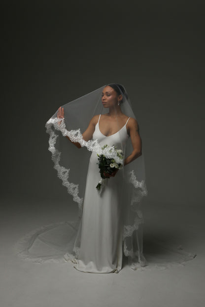 Soft illusion tulle veil with cathedral length and blusher.