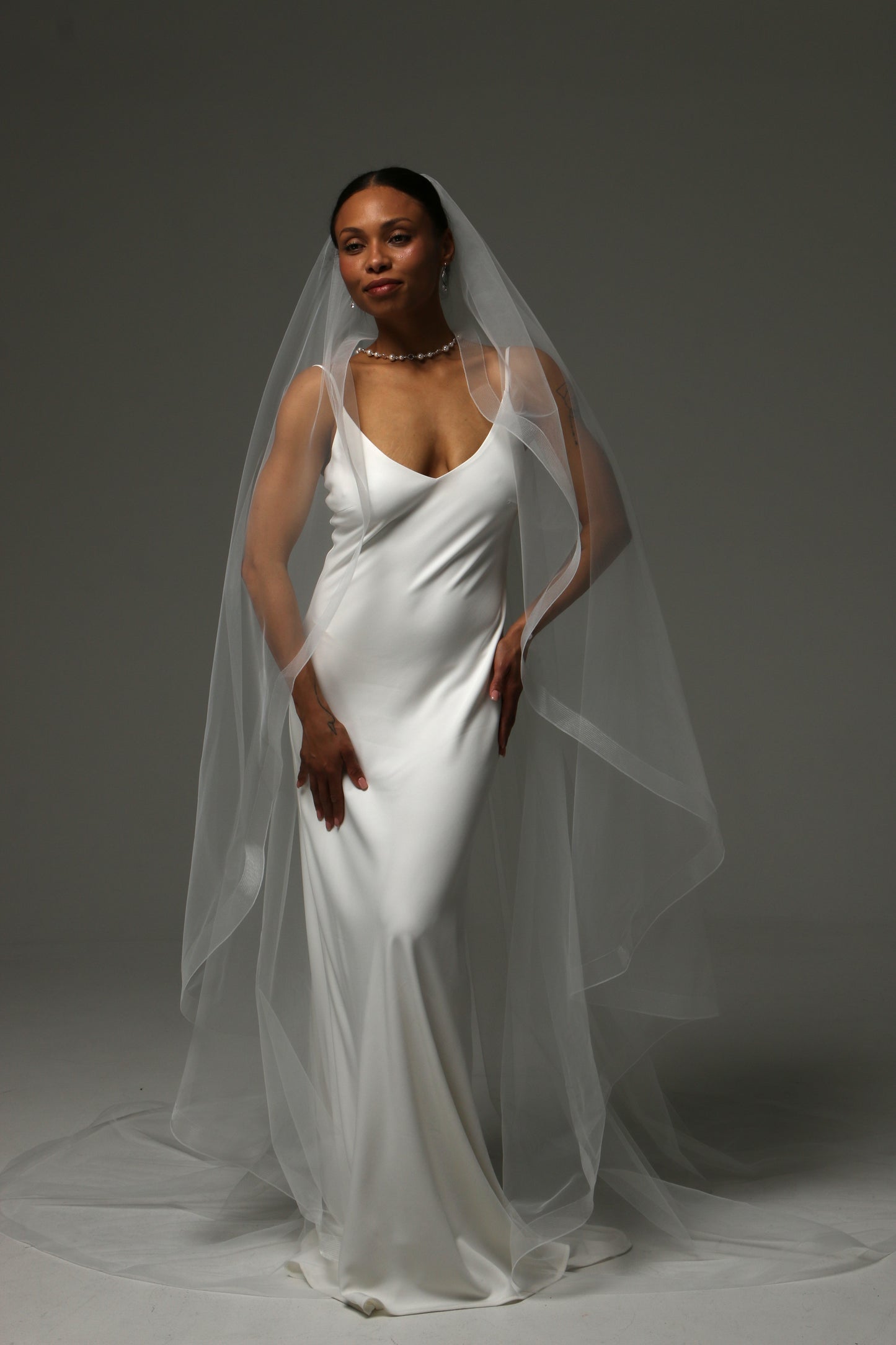 Contemporary bridal veil designed for modern wedding styling.