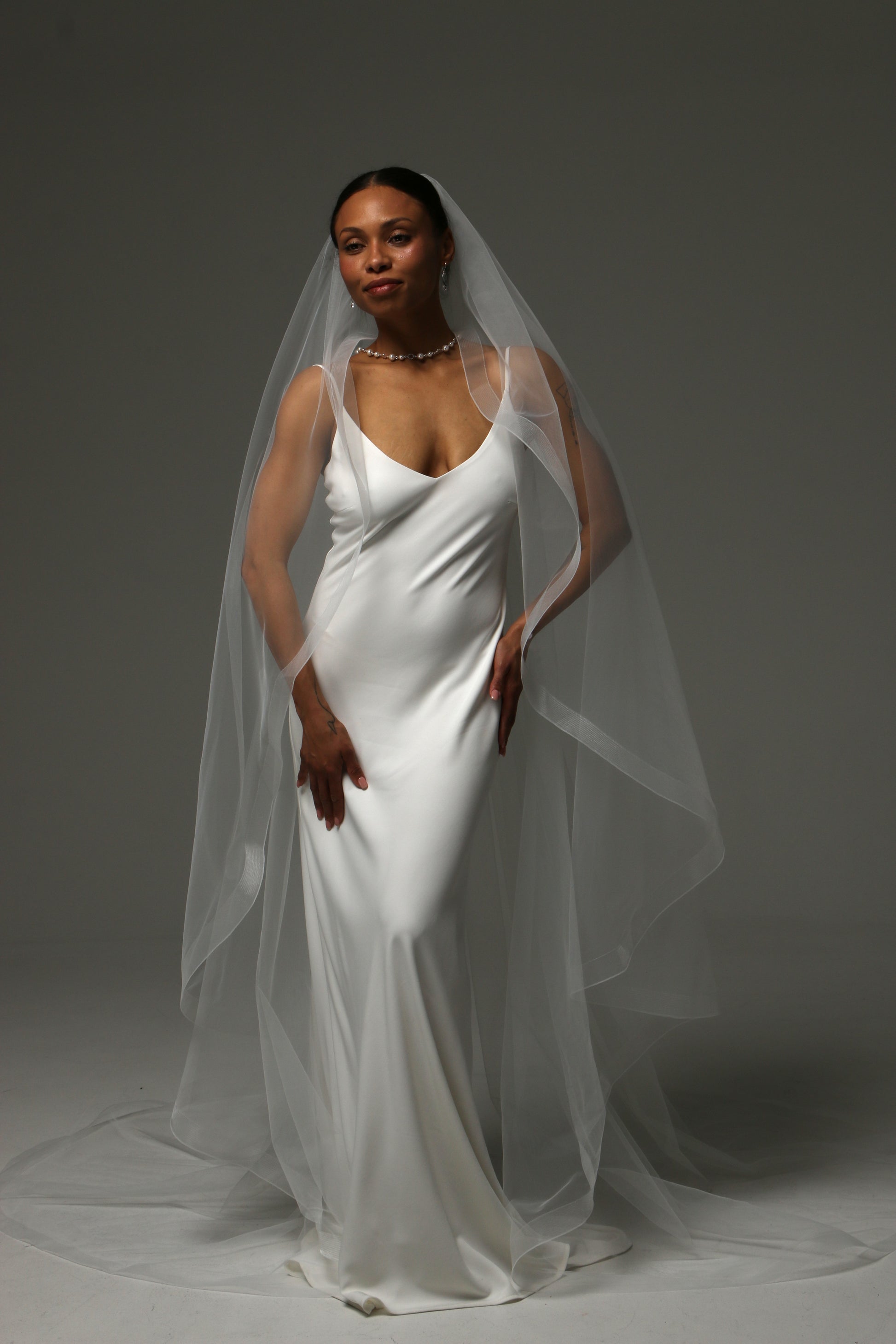 Contemporary bridal veil designed for modern wedding styling.