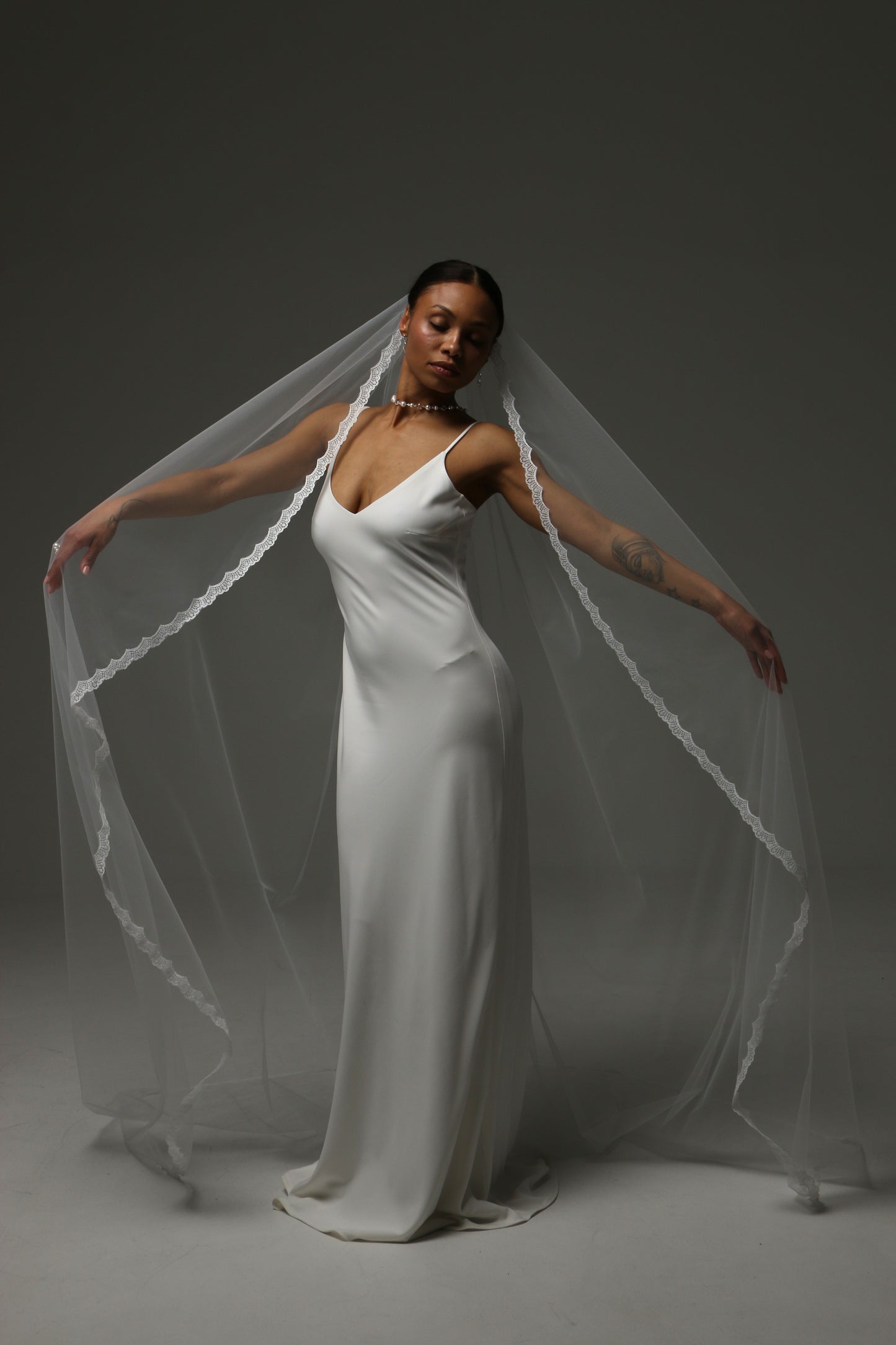 Lightweight cathedral veil crafted from premium illusion tulle.