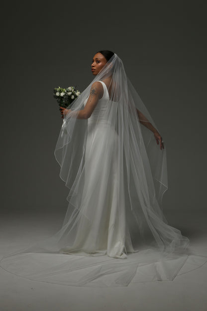 Soft illusion tulle veil designed for contemporary brides.