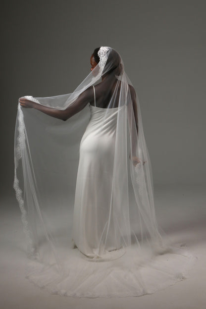 Classic cathedral wedding veil designed for elegant ceremonies.