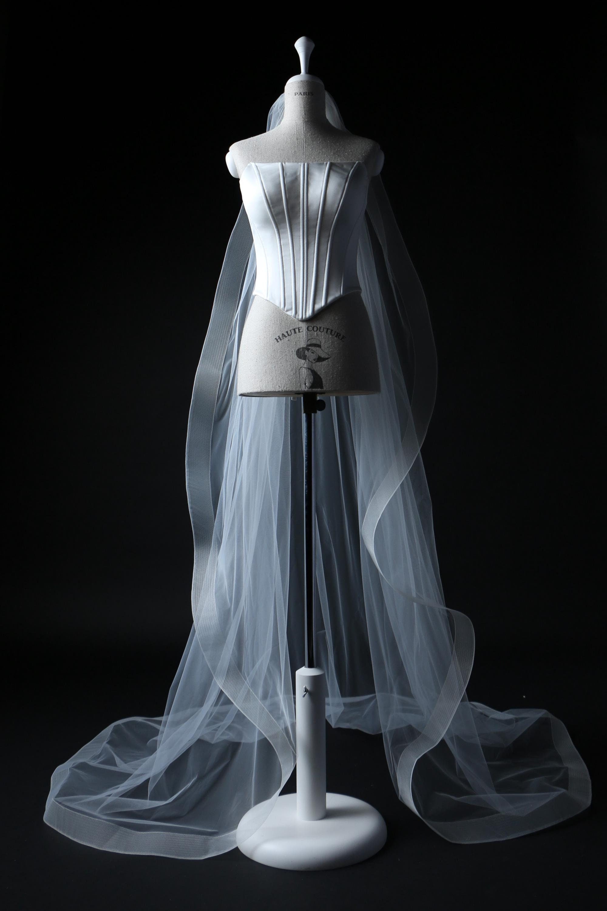 Chapel Wedding Veil 95 Inch, Single Tier Cascade Veil with Horsehair Edge 1.4 Inch, Soft Tulle Bridal Veil Elegant Long Veil