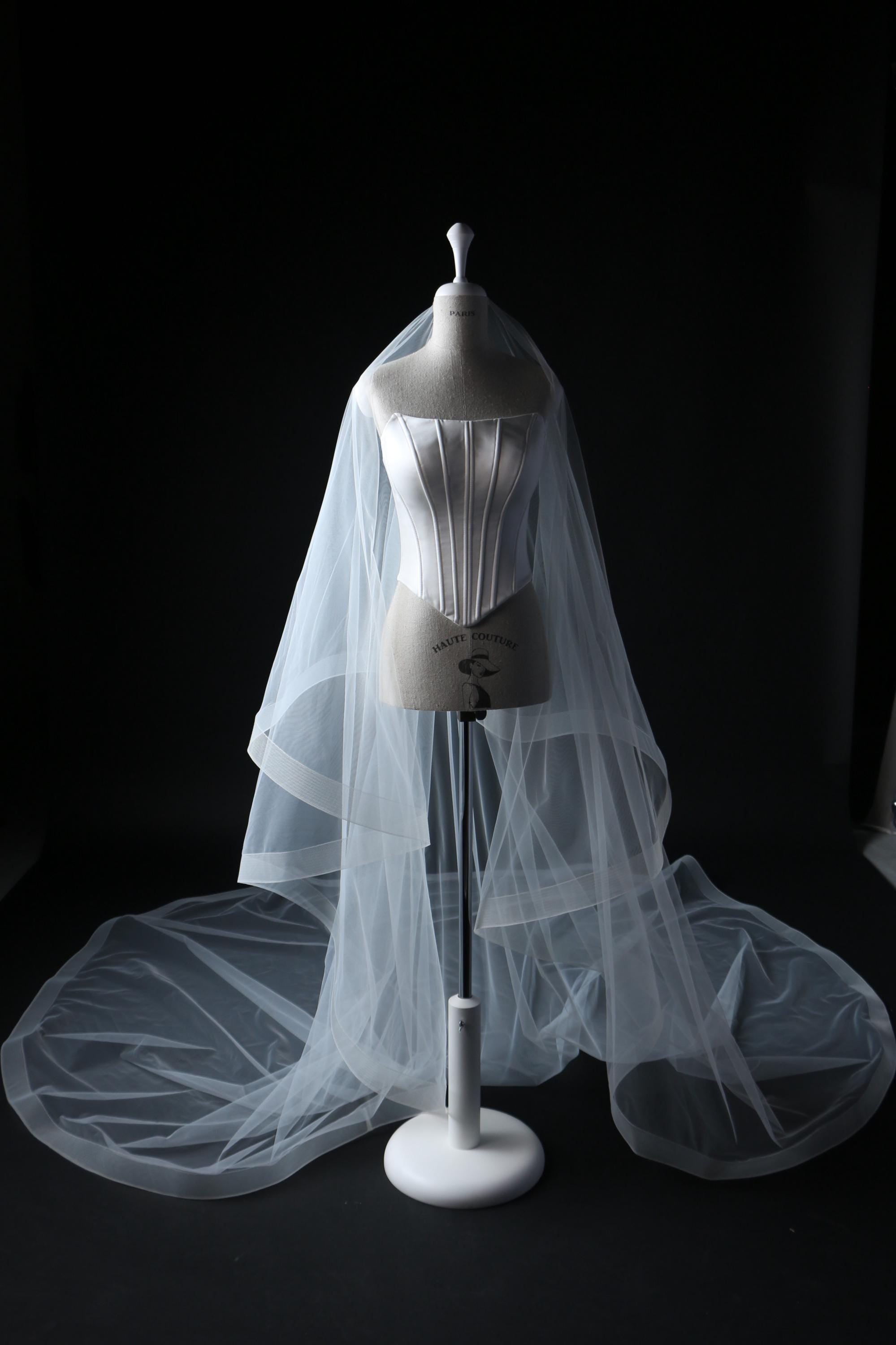 Chapel Length Bridal Veil – Handmade Italian Tulle with Horsehair Trim