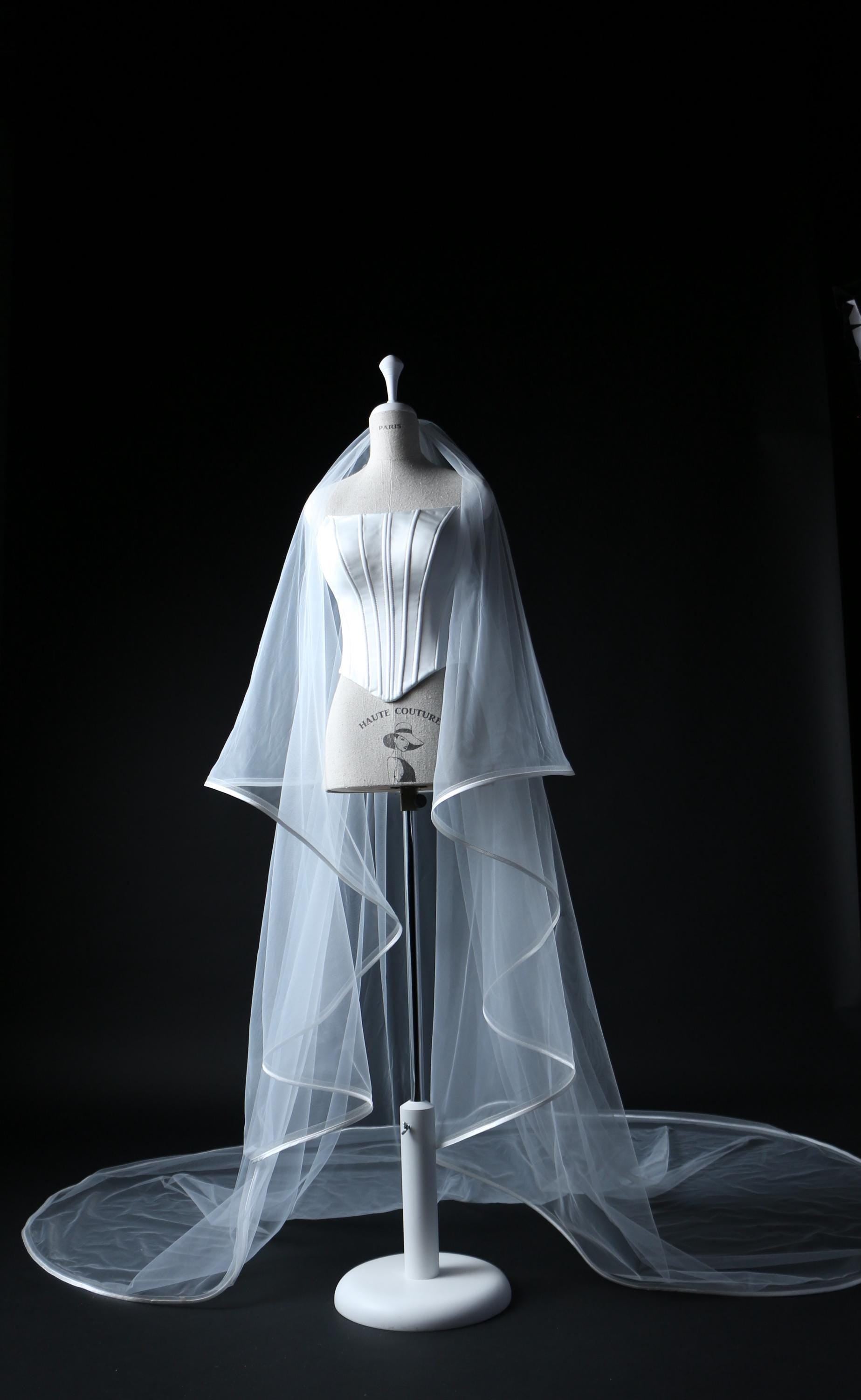 Cathedral Wedding Veil 108 Inch, Two Tier Veil with Horsehair Edge and Satin Trim, Soft Tulle Bridal Veil Long Elegant Veil
