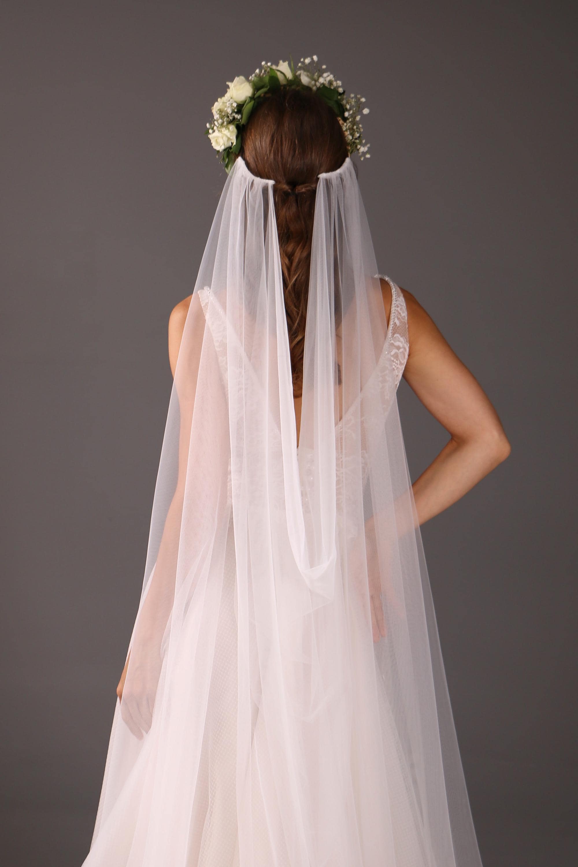 Simple Boho Wedding Veil: Sheer Tulle Bridal Veil, Raw Edge