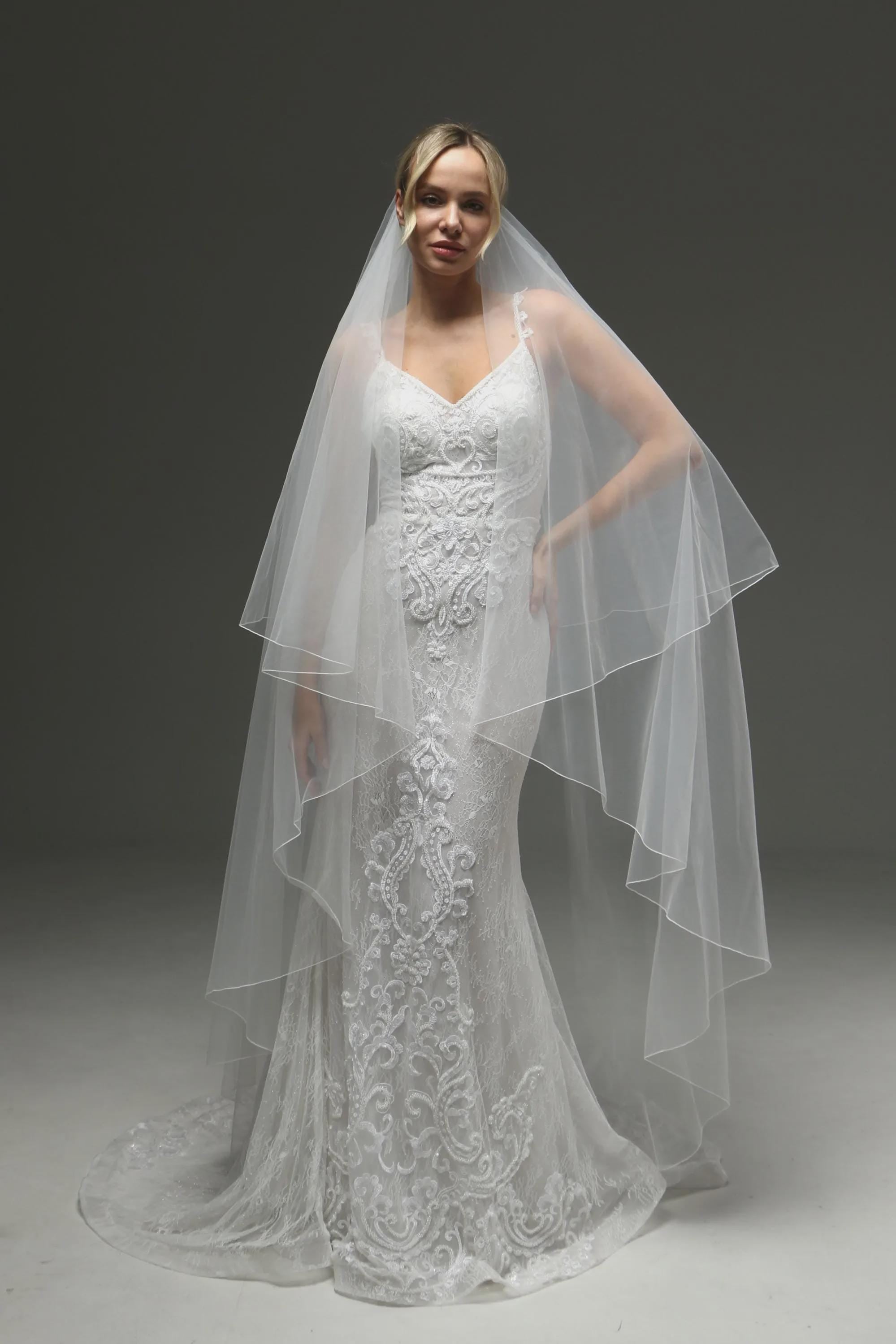 Minimalist church Veil 79 Inch, Two Tier Blusher Veil Pencil Edge, Soft Tulle Bridal Veil, Modern Elegant Veil