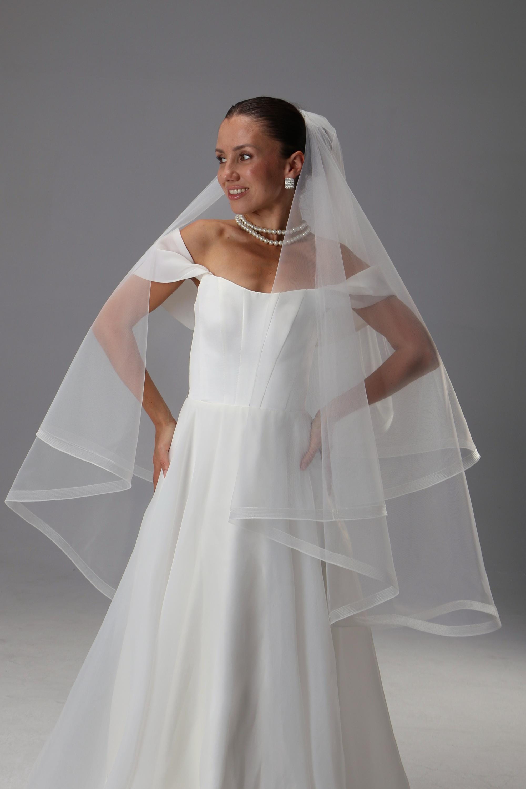 Handmade Two Tier Tulle Wedding Veil – Horse Hair Edge, Cascade Blusher