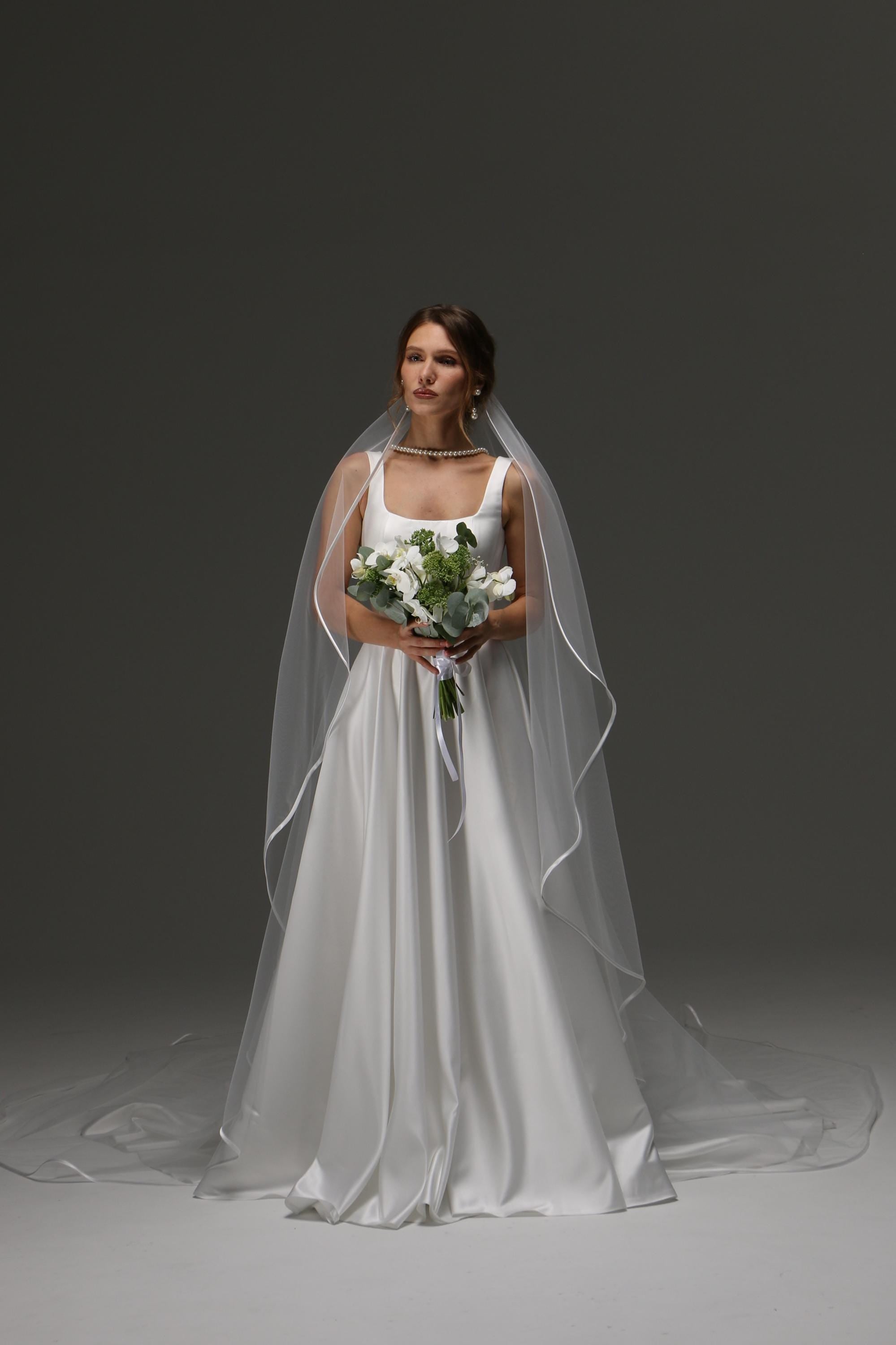 Cathedral Wedding Veil 108 Inch, Single Tier Veil Satin Edge, Long Bridal Veil Soft Tulle Elegant Classic Veil