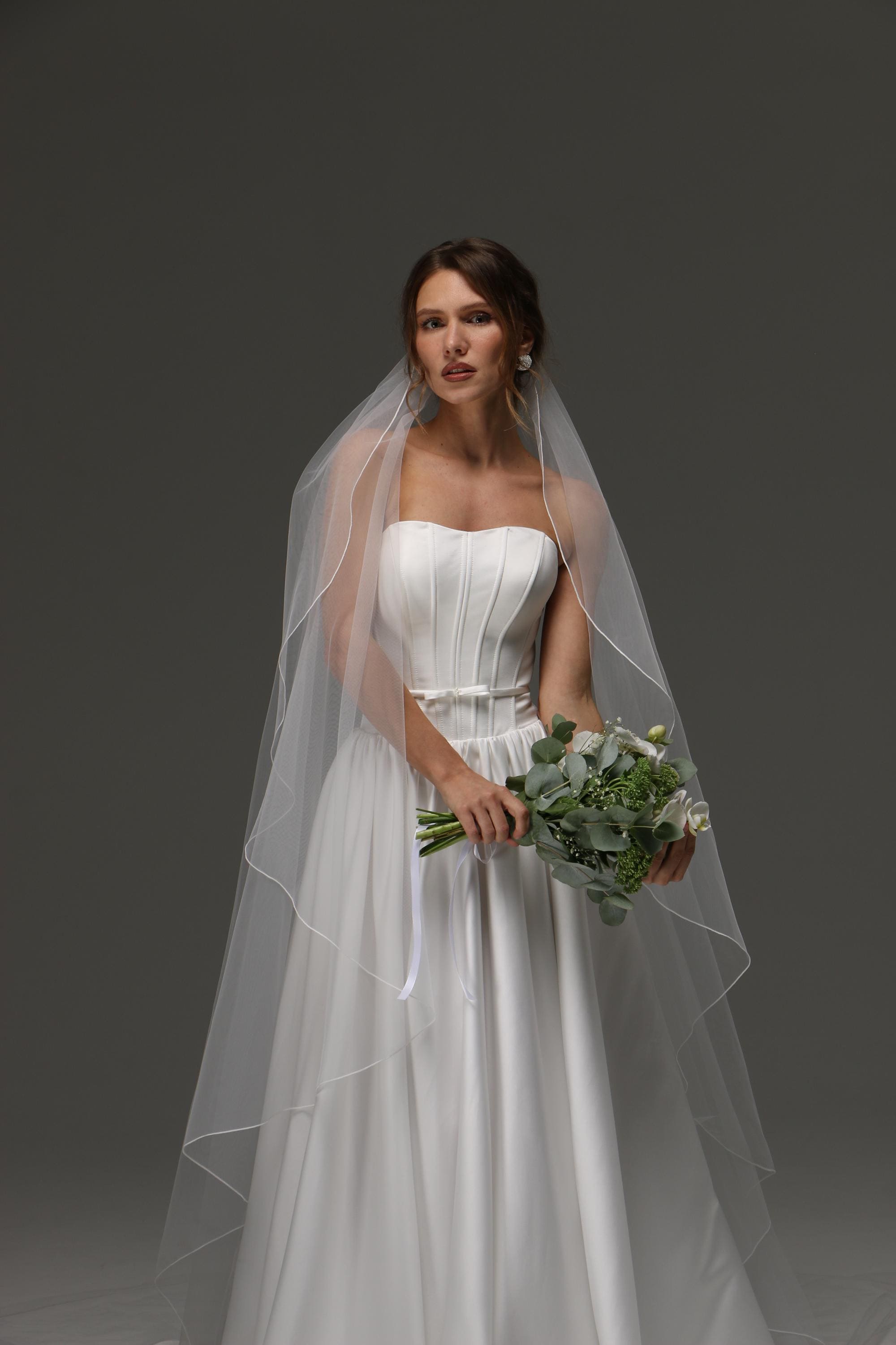 Soft Tulle Wedding Veil Long Cathedral 108 Inch, Sheer Minimalist Bridal Veil, Single Layer Pencil Edge Veil, Light Veil
