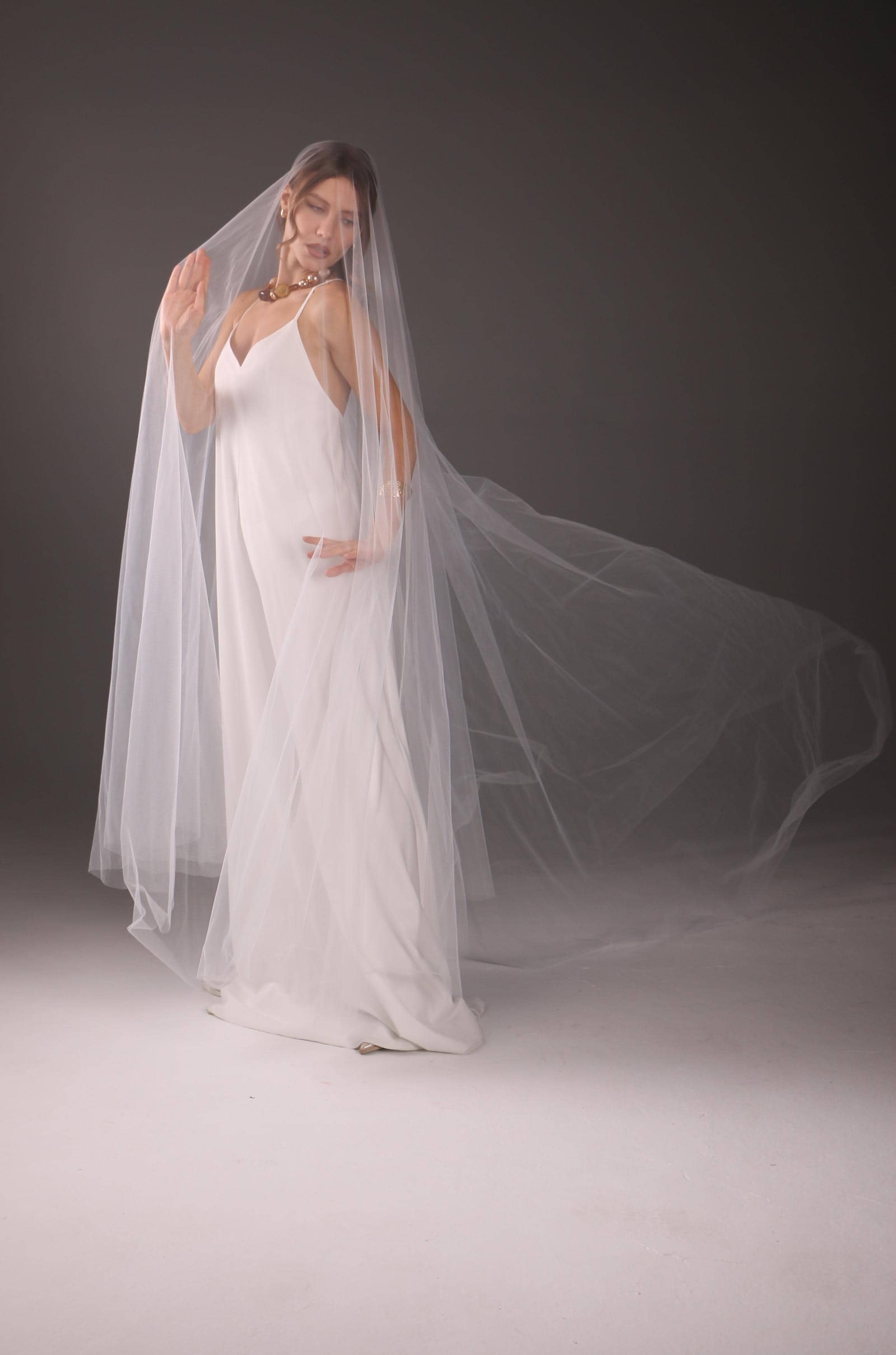 Cathedral Veil with Blusher, Two Tier – Minimalist Raw Cut Wedding Veil