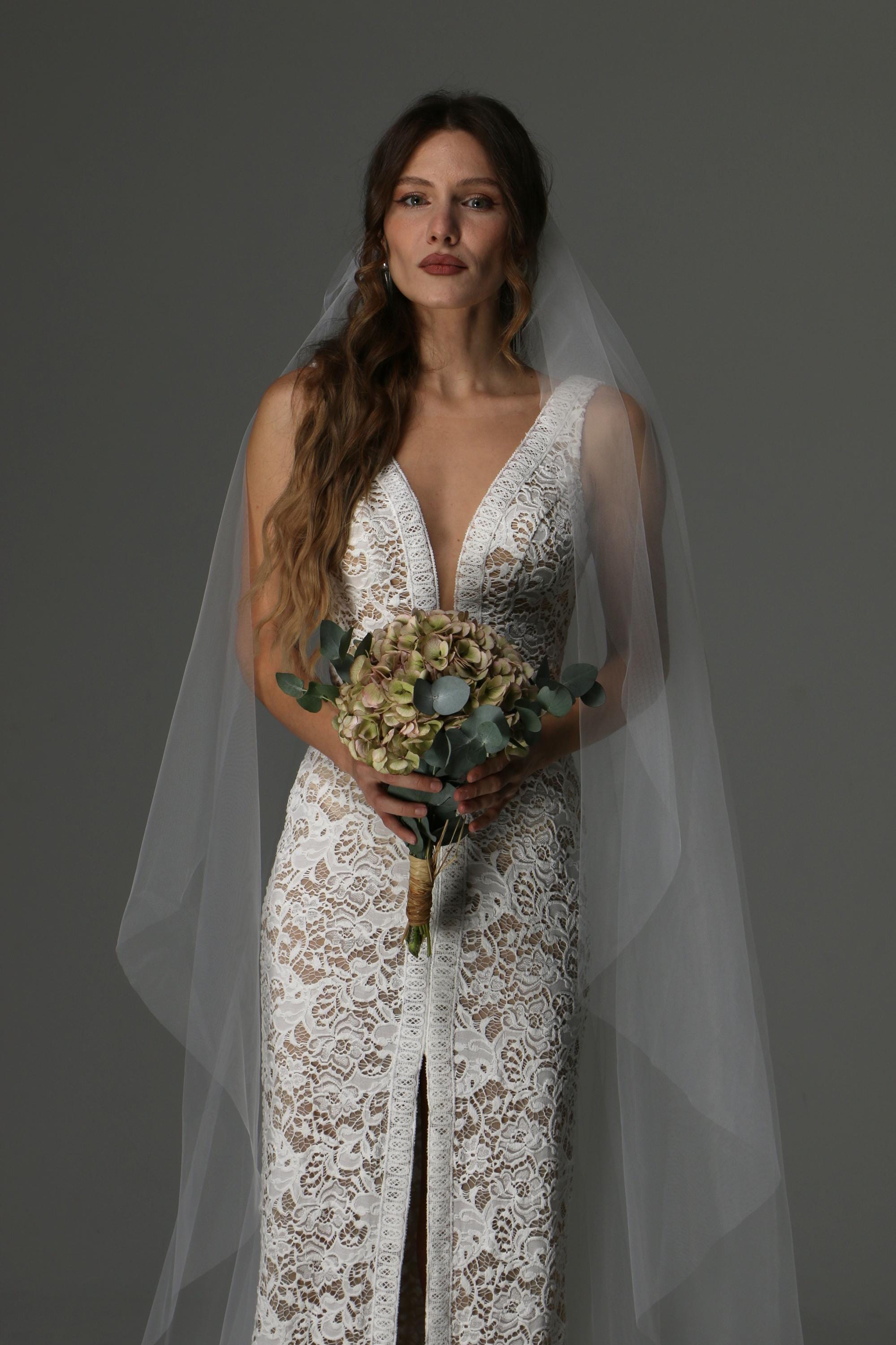 Ivory Cathedral Veil, Soft Italian Tulle,  Cut Edge Tulle Veil
