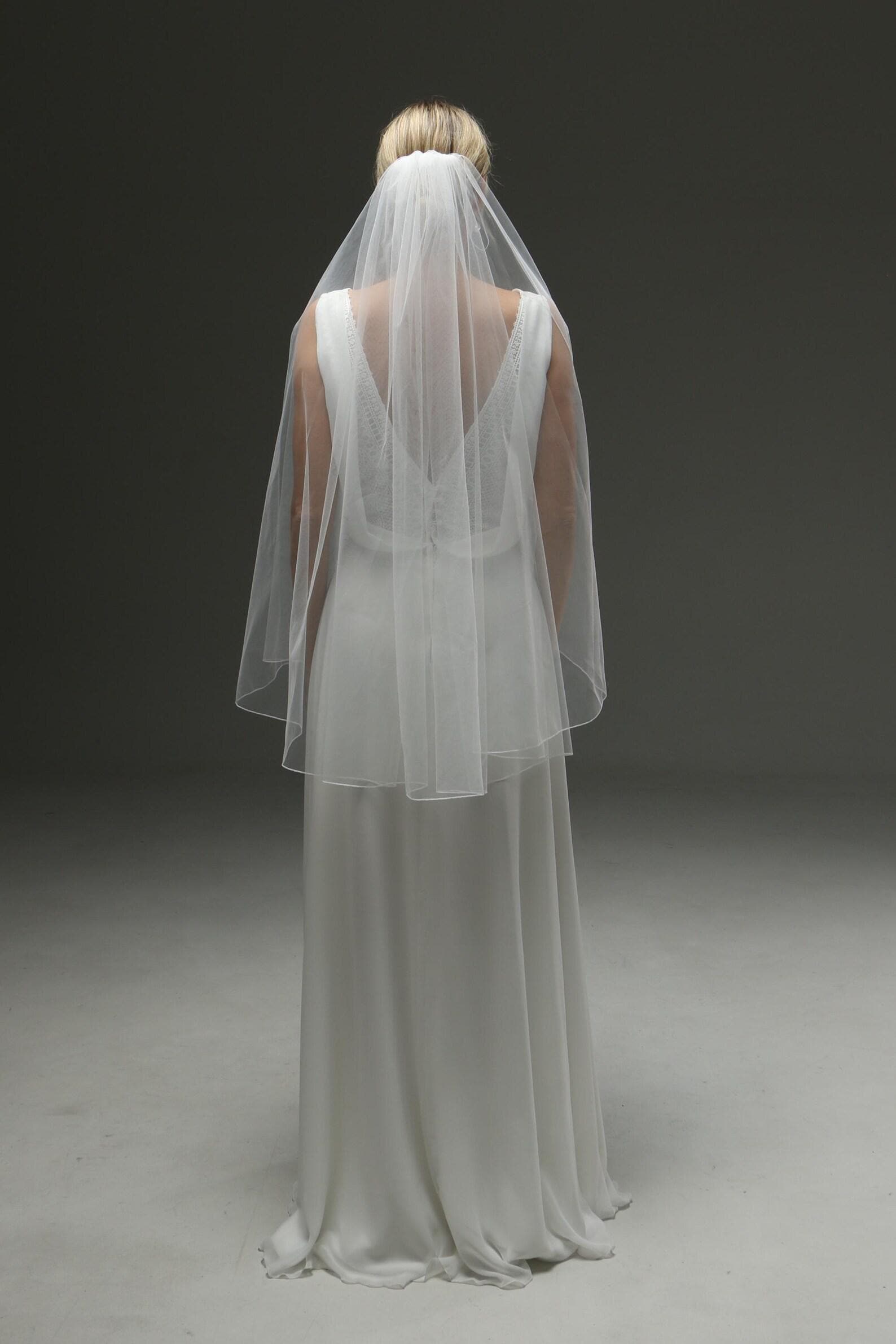 Handmade Light Ivory Wedding Veil – Soft Single Layer, Pencil Edge